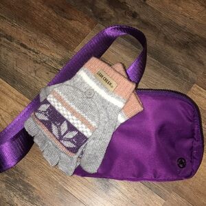 Bundle Deal Gray Fair Isle Knit Gloves & Purple Belt Bag Great Stocking Stuffer